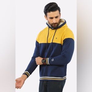 Diners Premium Mens Colorblock Hoodie Fleece Lined Men Large Yellow Blue Striped